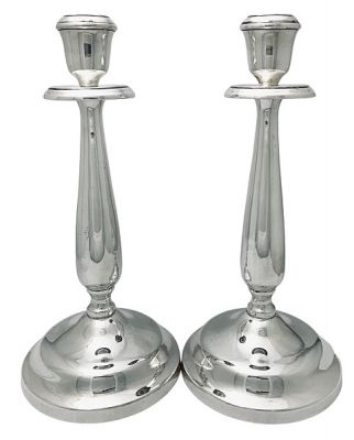Mid-Century Modern 800 Fine Silver Candlesticks, Made in Naples Italy 
