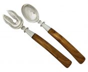 Mid-Century Modern Peruvian Sterling Silver & Wood Salad Servers 