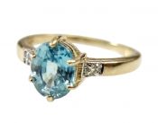 Antique Inspired 1.49ct Blue Zircon and Diamond 9kt Ring