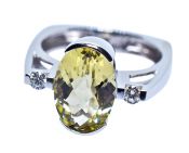 Modern 3.10ct. Prasiolite and Diamond 14kt. Ring