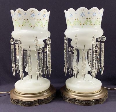 Monumental Bristol Glass Enamelled Lustres