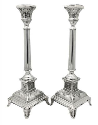 Polish 800 Fine Silver Sabbath Sticks, M. Rosenblatt, circa 1920-30