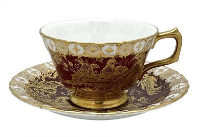 Royal Crown Derby Paradise Maroon Teacup & Saucer, Pattern A1090