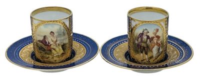 Royal Vienna Porcelain Demi-Tassé Cups & Saucers