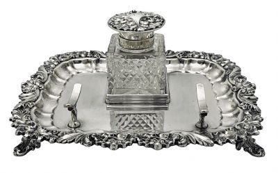Sheffield Plate Inkwell & Stand