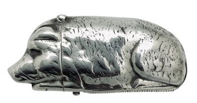 Sterling Silver Figural Pig Match Safe