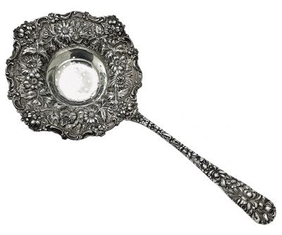 Stieff Rose Repousse Sterling Silver Tea Strainer