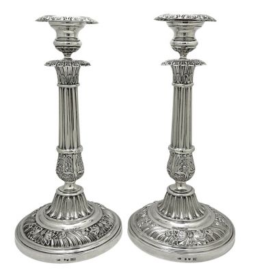 Swedish 830 Fine Silver Candlesticks, Dated 1835