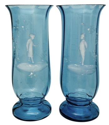 Victorian Aqua Blue Mary Gregory Vases