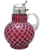 Victorian Cranberry Glass Thumbprint Syrup Jug