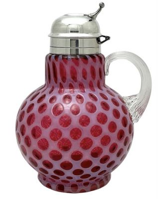 Victorian Cranberry Glass Thumbprint Syrup Jug