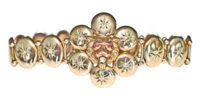 Victorian Diamond and Ruby Lion Motif Bracelet