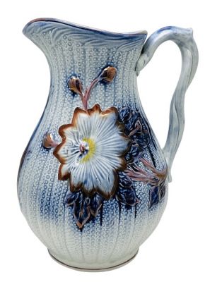 Victorian Flow Blue Lustreware Stoneware Pitcher