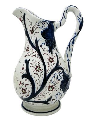 Victorian Flow Blue & Hand Painted Ironstone Pitcher