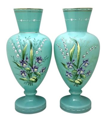 Victorian Hand Painted Bristol Glass Vases