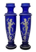 Victorian Mary Gregory Cobalt Blue Satin Glass Vases