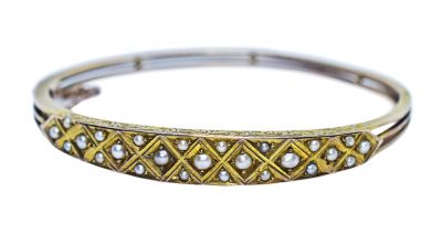 Victorian Pearl Hinged 9kt Bangle Bracelet