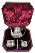 Victorian Sterling Silver Bachelor Tea Set, Josiah Williams & Co., London 1897-99