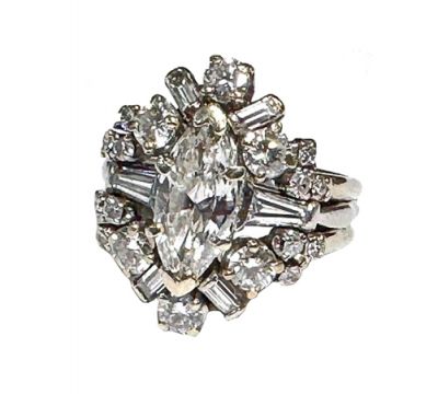 Vintage 1.55ct Marquise Diamond Ring with 1.75ct Diamond Jacket Set