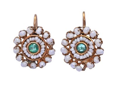 Vintage .20ct Emerald and Pearl 14kt Earrings