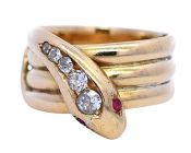 Antique .26ct Diamond and Ruby Snake 18kt Ring