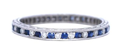Vintage .32ct Sapphire and .29ct Diamond Platinum Band