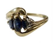 Vintage .43ct Blue Sapphire and Diamond 9kt Ring