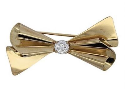Vintage .70ct Diamond 18kt Bow Brooch