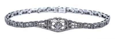 Vintage 0.19ct. Diamond Filigree Platinum and 14kt. Bracelet