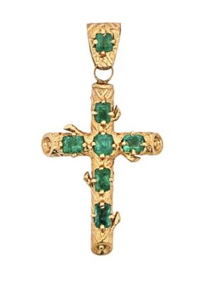 Vintage 1.18ct Emerald 18kt Cross Pendant