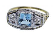 Art Deco 1.29ct. Aquamarine and Diamond 14kt. Ring