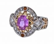Vintage 1.67 Pink Sapphire Diamond and Citrine 14kt Ring