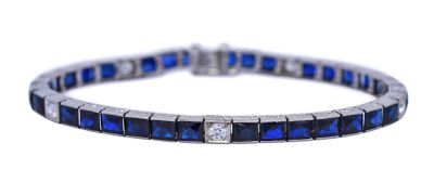 Art Deco 13.61ct Sapphire and Diamond Platinum Bracelet