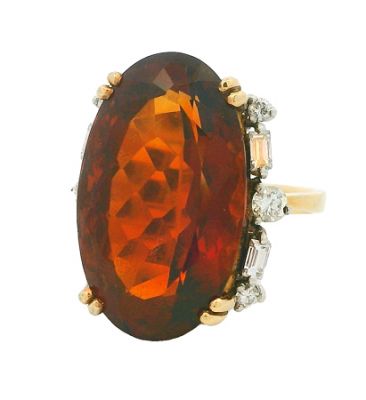 Vintage 13.92ct Citrine 18kt and Platinum Ring
