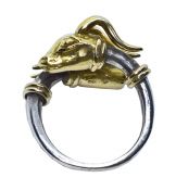 Vintage 18kt. and Silver Ram's Head Ring