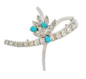 Vintage 2.50ct Diamond and Turquoise 18kt Brooch