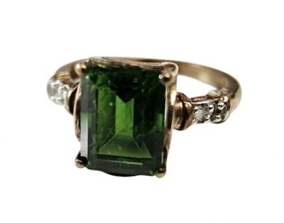 Vintage 3.12ct Tourmaline and Diamond 9kt Ring