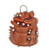 Vintage Carved Coral 14kt Pendant