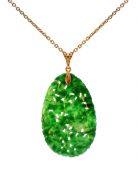  Vintage Carved Jade 10kt Pendant 