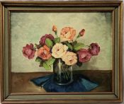 Vintage Floral Still Life Oil Painting by H. Hansen, Danish 20th Century