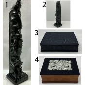 Vintage Haida Gwaii Argillite Reproduction Totem Poles & Boxes