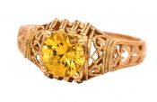 Vintage Inspired .95ct Solitaire Yellow Sapphire 18kt Engagement Ring