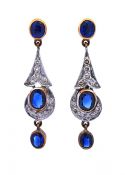 Vintage Inspired 1.82ct Sapphire and Diamond Drop 14kt Earrings