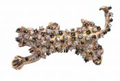 Vintage Onyx CZ and Emerald 10kt Panther Brooch