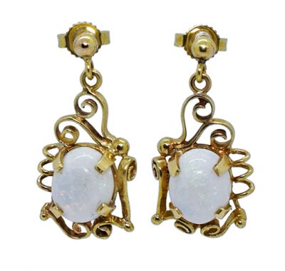 Vintage 5.08ct Opal Drop 14kt Earrings