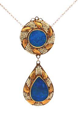 Vintage Synthetic Opal 14kt Necklace