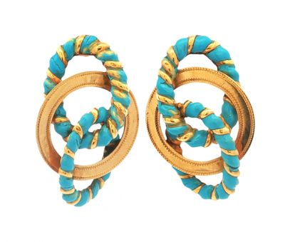 Vintage Turquoise Blue Enamel 18kt Earrings