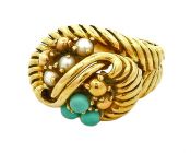 Vintage Turquoise and Pearl 14kt Ring