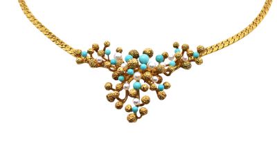 Vintage Turquoise and Pearl 18kt Necklace