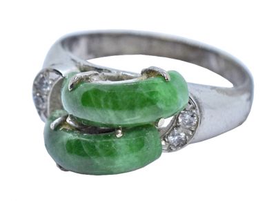 Vintage Two Half-Circle Jade 18kt. Ring